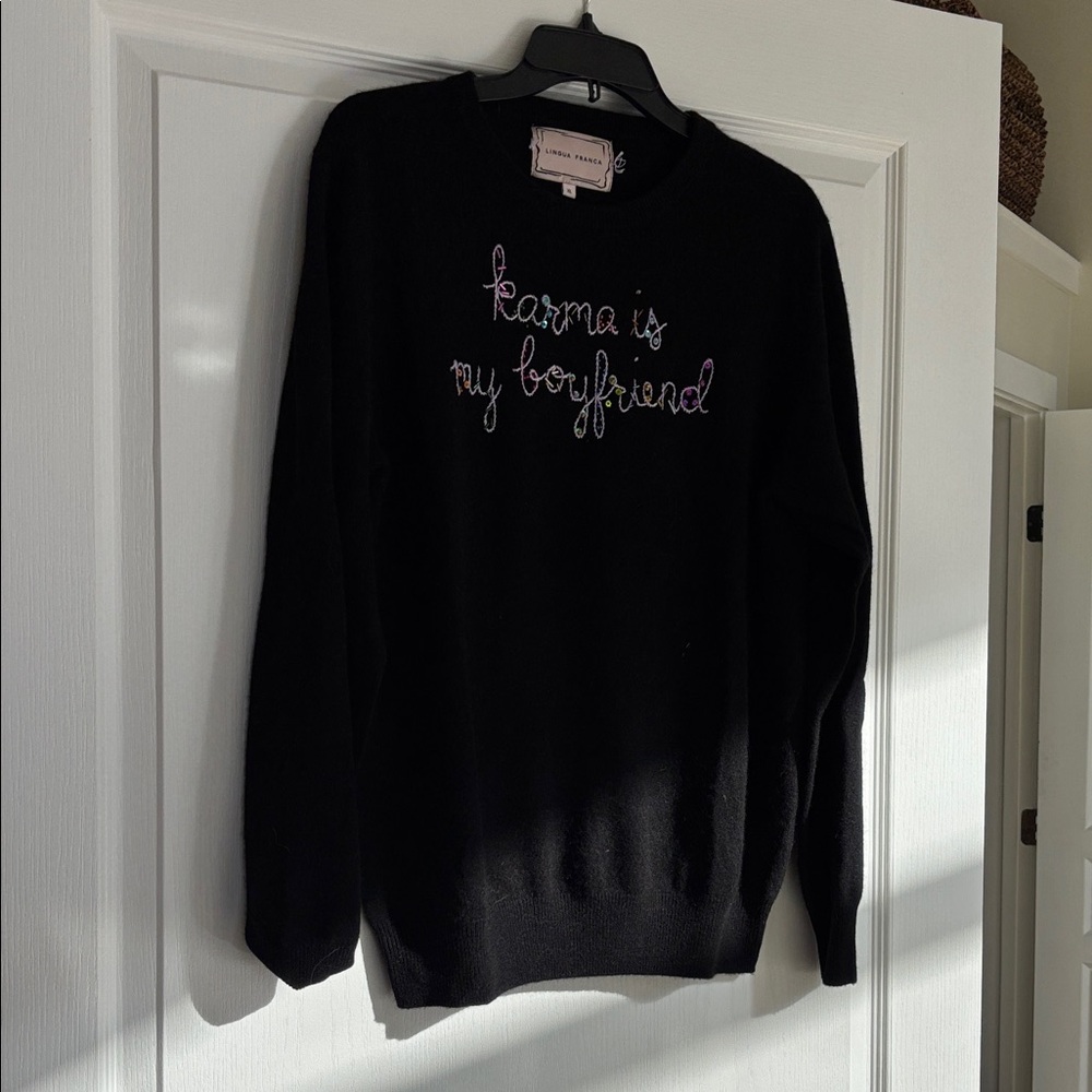 Black Sweater with Embroidered Text